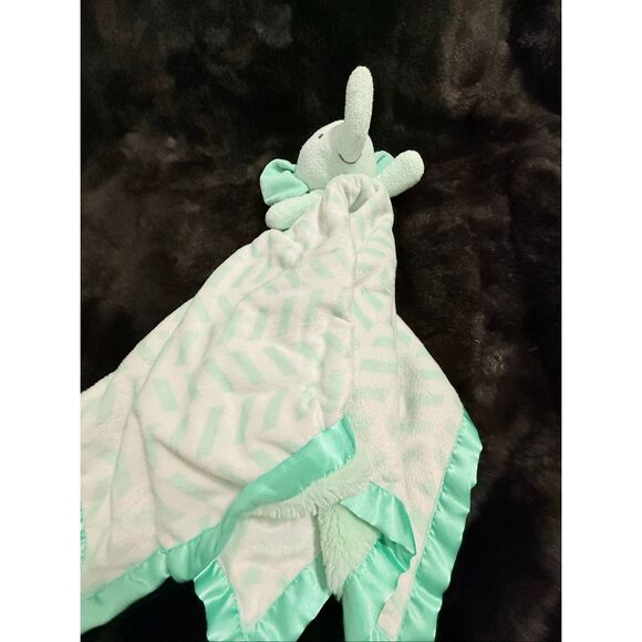 Cloud Island Mint Green & White Elephant Oversized Security Blanket Fluffy Back - Picture 4 of 4